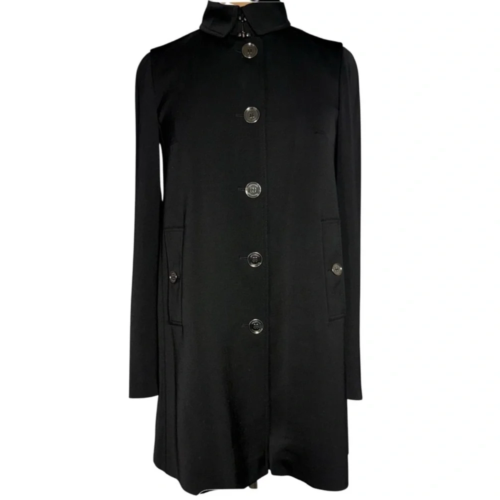 Burberry London Black Short Camden Heritage Car Coat Nova Check Lining Size 6 - Picture 14 of 14